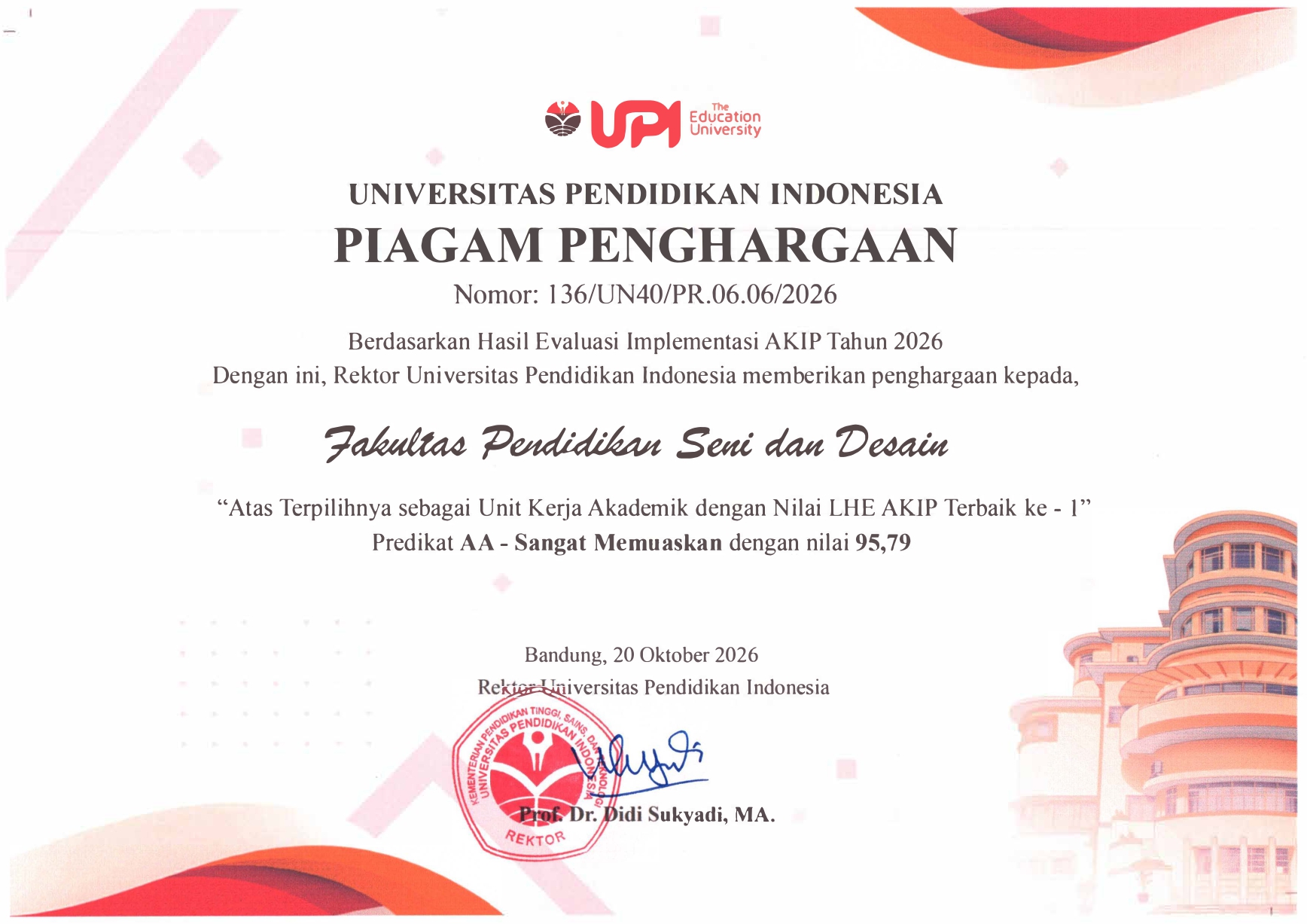 FPSD UPI Raih Prestasi SAKIP dan Penghargaan Tenaga Kependidikan pada Dies Natalis ke-72